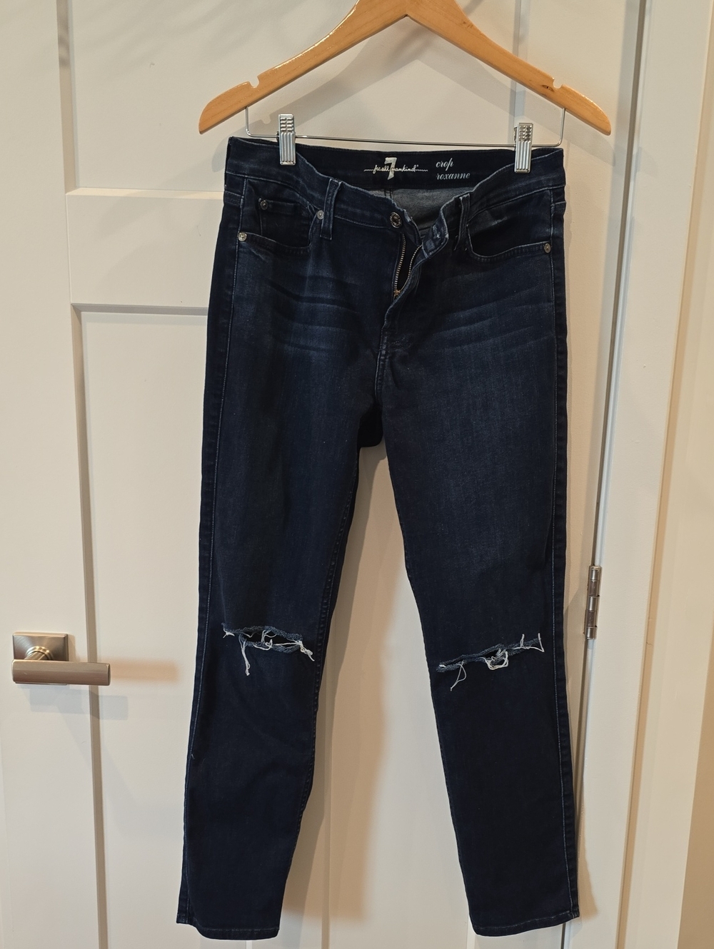 7 For All Mankind Dark Indigo Skinny Jeans with Knee Rips